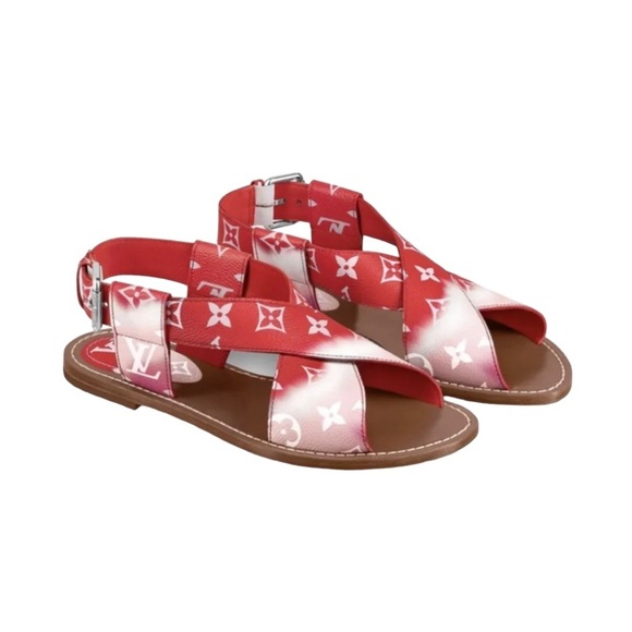 Louis Vuitton Red/Pink Escale Palma Flat Sandals Size 8 - Picture 2 of 5